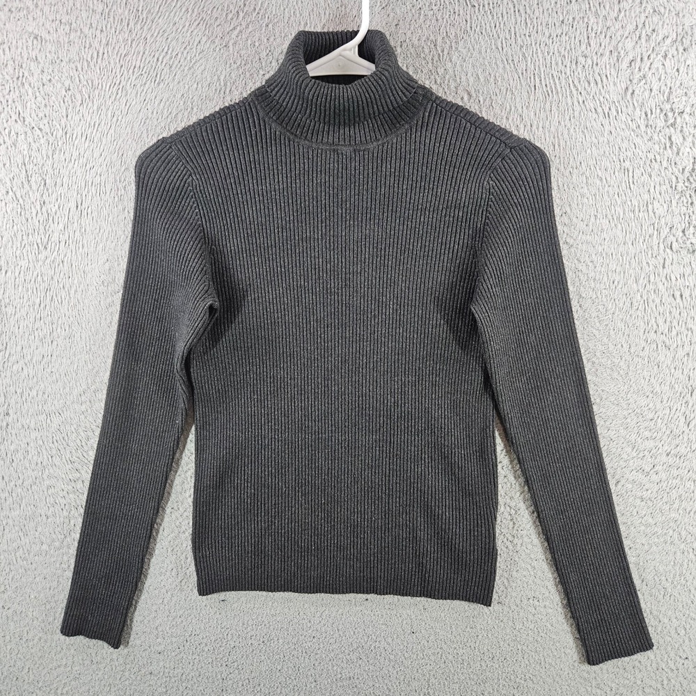 Express Womens Ribbed Turtleneck Sweater Gray Long Sleeve Knit Top Size L‎